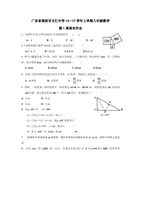 广东省深圳市文汇中学14—15学年上学期八年级数学第1周周末作业(无答案) (3)