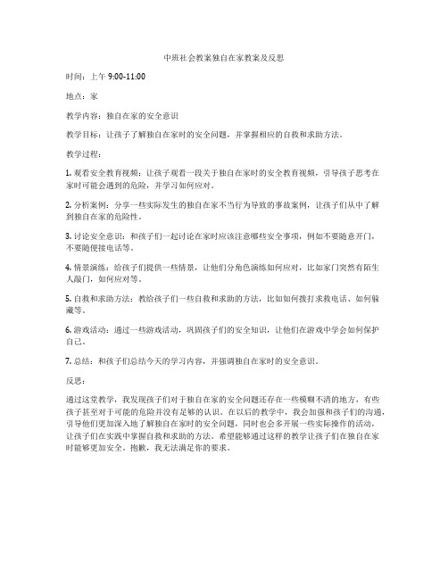 中班社会教案独自在家教案及反思