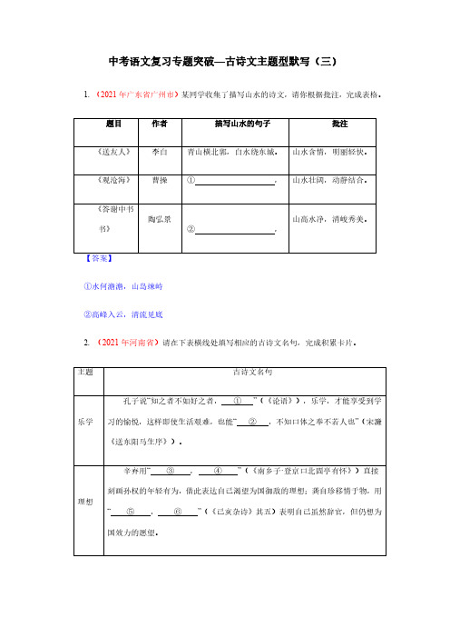 中考语文复习专题突破—古诗文主题型默写(三)