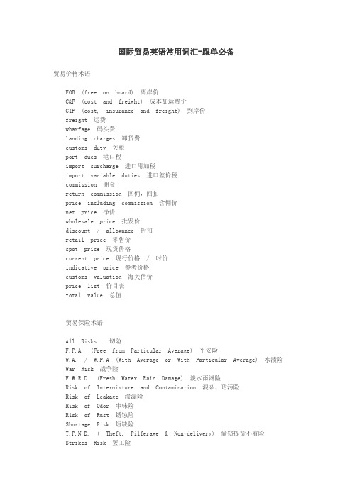 国际贸易英语常用词汇