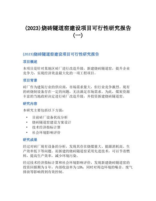 (2023)烧砖隧道窑建设项目可行性研究报告(一)