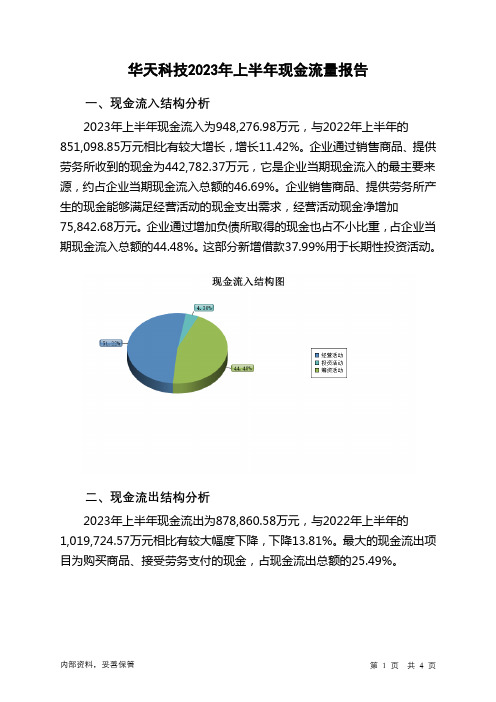 002185华天科技2023年上半年现金流量报告