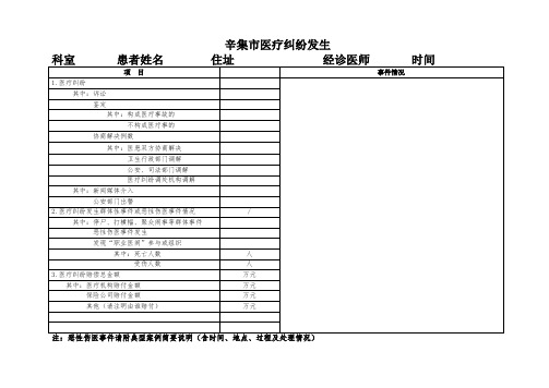 医疗纠纷调查表