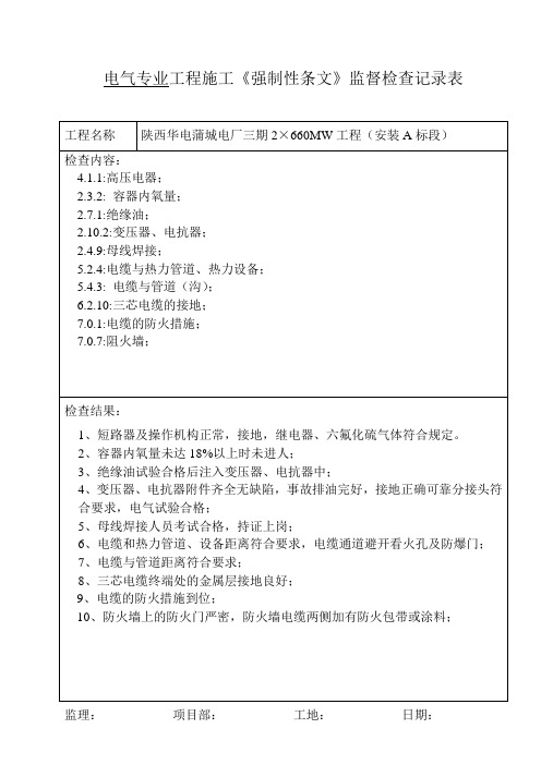 电气强制性条文检查记录