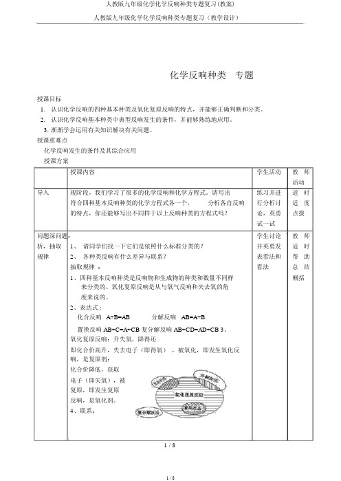 人教版九年级化学化学反应类型专题复习(学案)