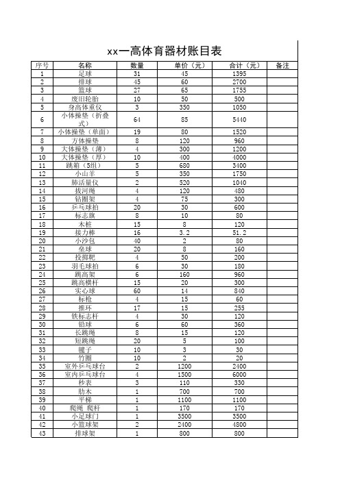 体育器材账目表