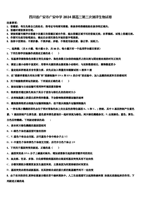 四川省广安市广安中学2024届高三第三次测评生物试卷含解析