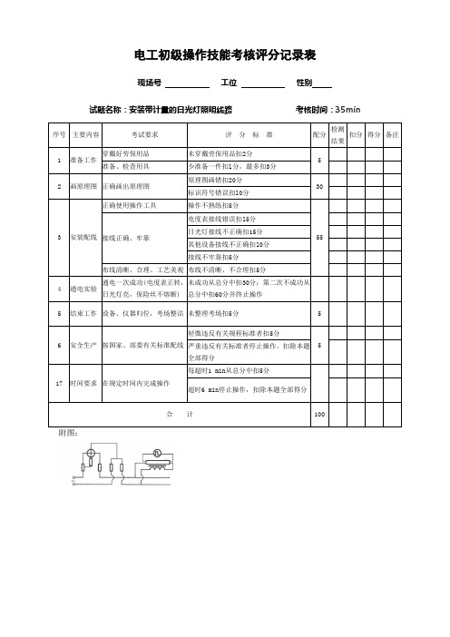 电工初级操作技能考核评分记录表