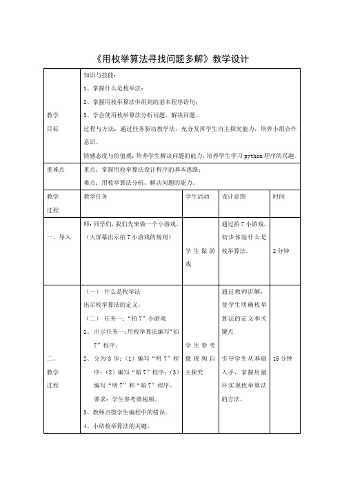 初中信息技术_《用枚举算法寻找问题多解》教学设计学情分析教材分析课后反思