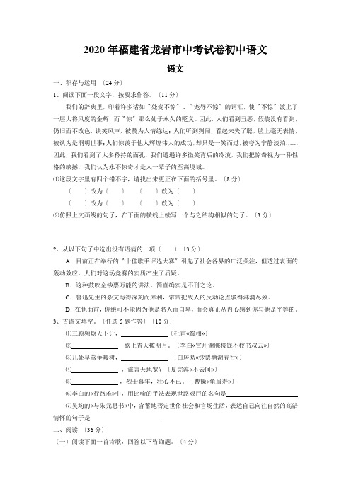 2020年福建省龙岩市中考试卷初中语文