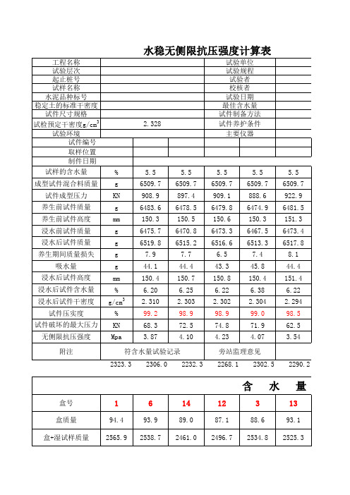 无侧限抗压强度计算表