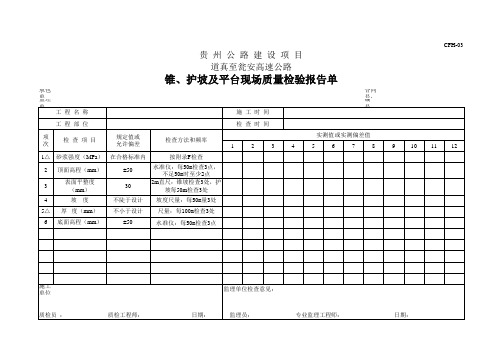 锥、护坡及平台现场质量检验报告单