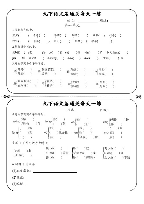 九年级语文下册基础知识通关每天一练(附答案)