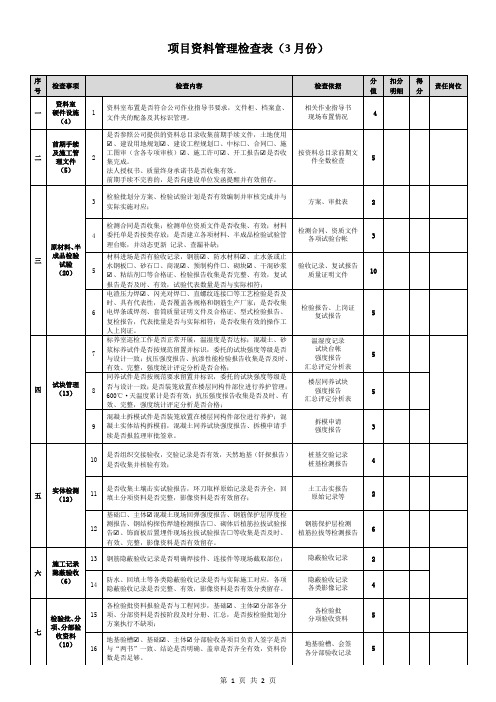 建设项目施工现场资料管理检查表