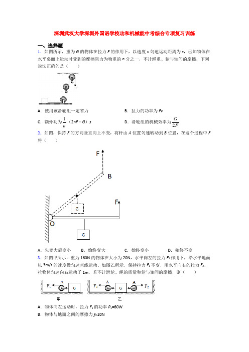 深圳武汉大学深圳外国语学校功和机械能中考综合专项复习训练