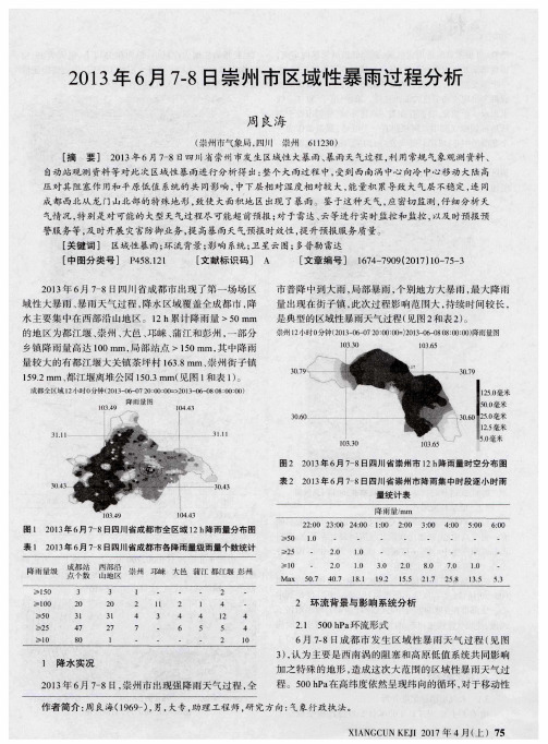 2013年6月7—8日崇州市区域性暴雨过程分析