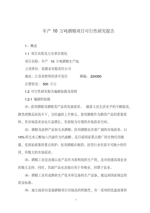 年产10万吨酒精项目可行性研究报告