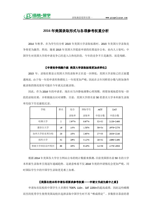 2016年美国录取形式与各项参考权重分析