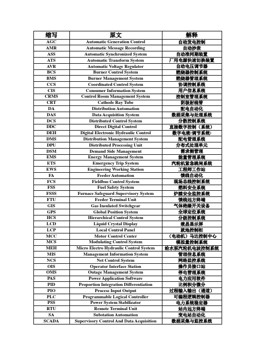 电力术语英简缩写对照表