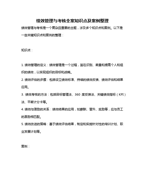 绩效管理与考核全案知识点及案例整理