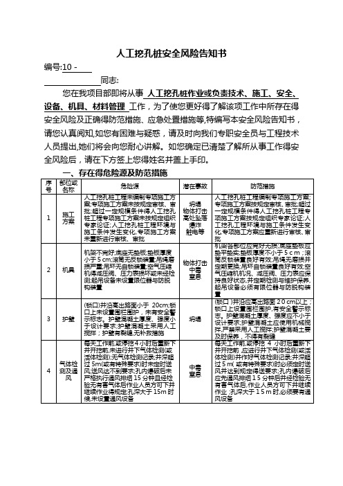 人工挖孔桩安全风险告知书