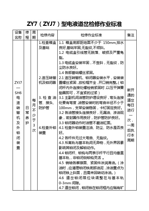 ZY7(ZYJ7)电液道岔检修作业标准