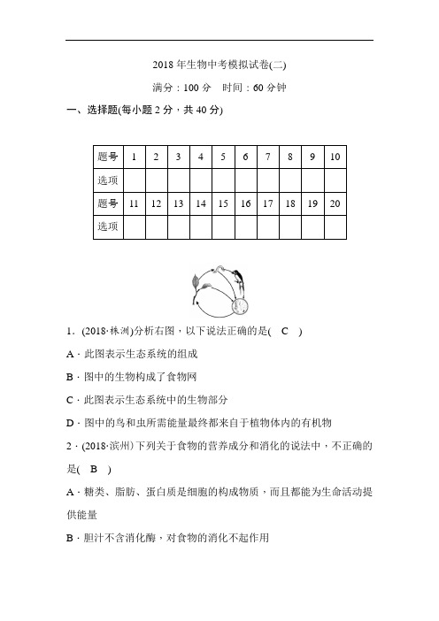 2019届中考生物知识梳理复习检测2