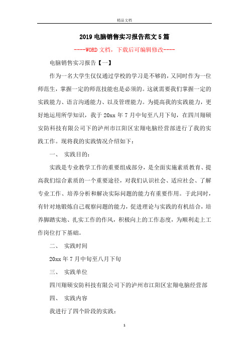 2019电脑销售实习报告范文5篇