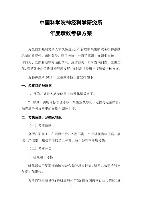 中国科学院神经科学研究所 年度绩效考核方案