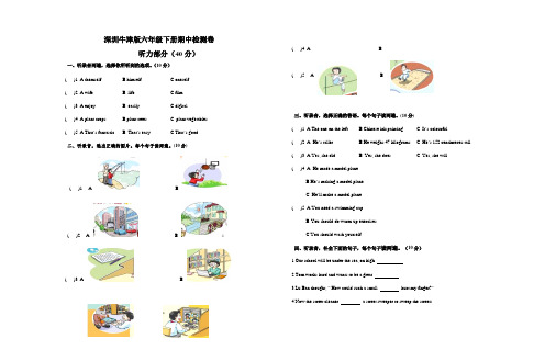 牛津深圳版小学英语六年级下册期中检测试卷及答案