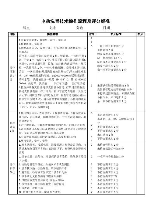 电动洗胃技术操作流程及评分标准