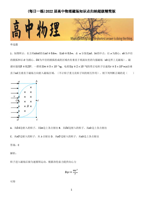 2022届高中物理磁场知识点归纳超级精简版