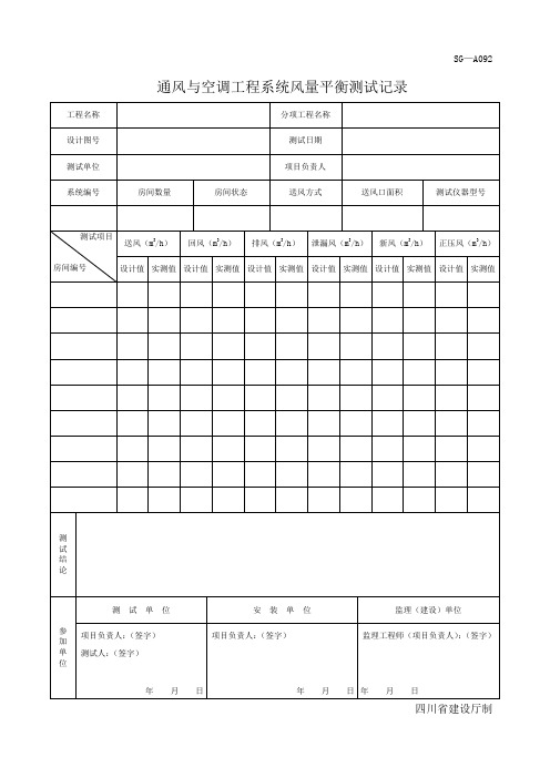 四川-通风与空调工程系统风量平衡测试记录 SG-A092