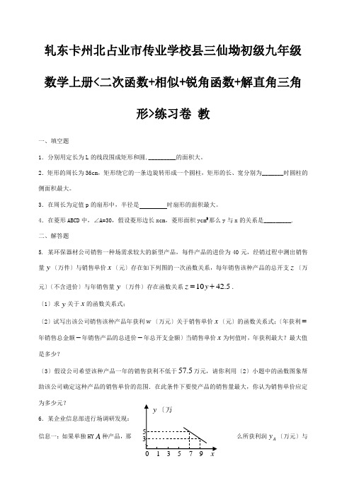 九年级数学上册(二次函数相似锐角函数解直角三角形)练习卷 试题