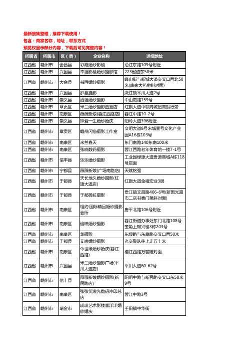 新版江西省赣州市婚纱摄影企业公司商家户名录单联系方式地址大全185家