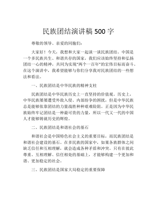 民族团结演讲稿500字