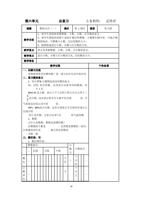 六年级数学下册第六单元总复习数与代数集体备课