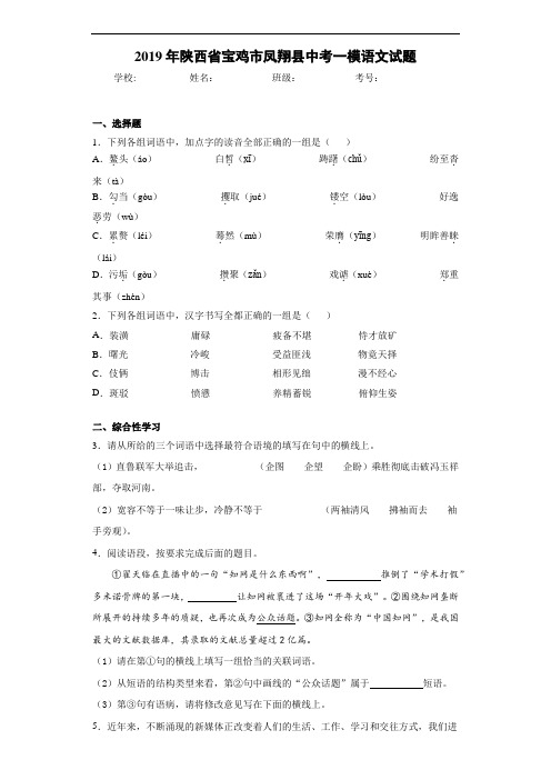 2019年陕西省宝鸡市凤翔县中考一模语文试题