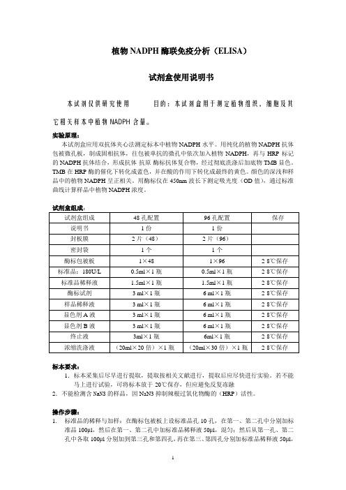 植物NADPH酶联免疫分析(ELISA)