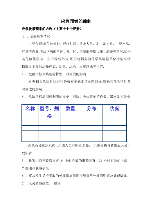 应急预案主要十七个要素