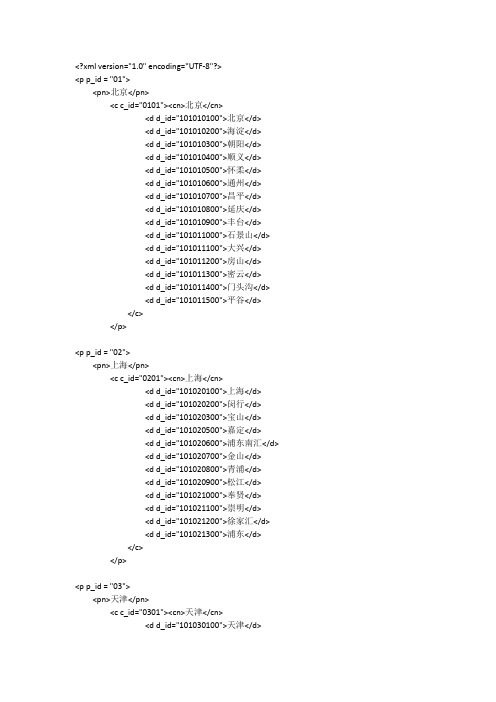 中国天气网城市代码(XML格式)