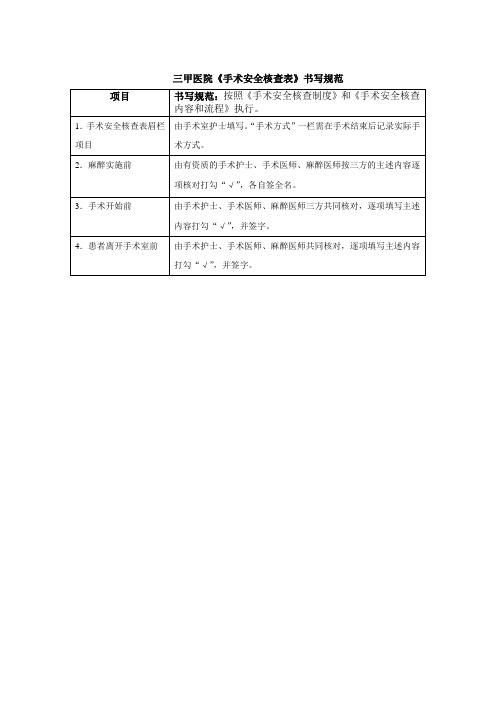 三甲医院《手术安全核查表》书写规范