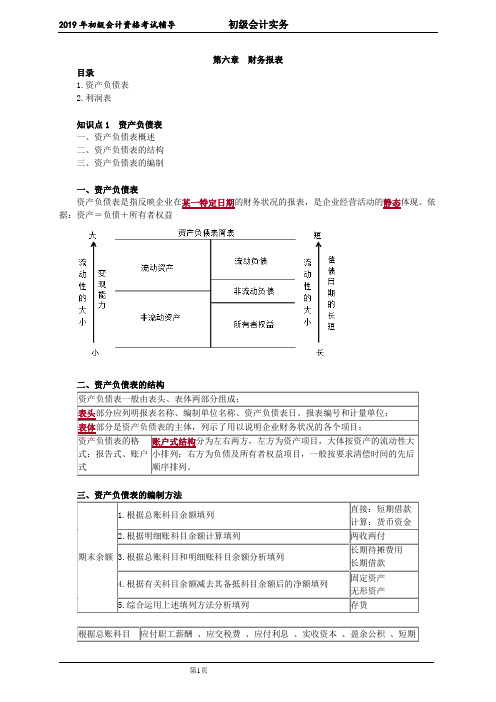 2019年初级会计职称考试复习讲义会计基础 第六章 财务报表