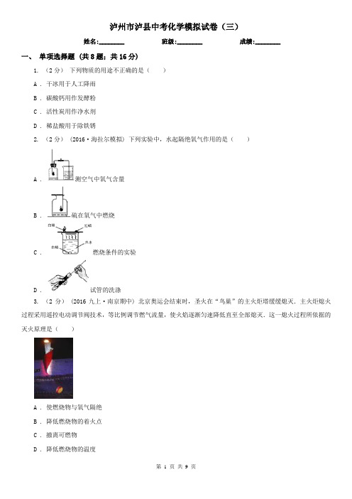 泸州市泸县中考化学模拟试卷(三)