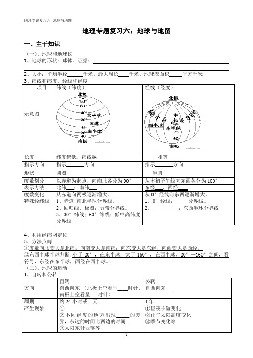 地理专题复习六  地球与地图