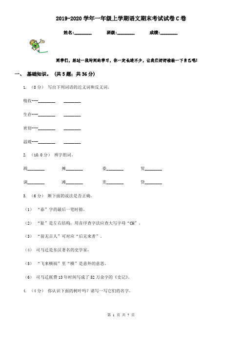 2019-2020学年一年级上学期语文期末考试试卷C卷