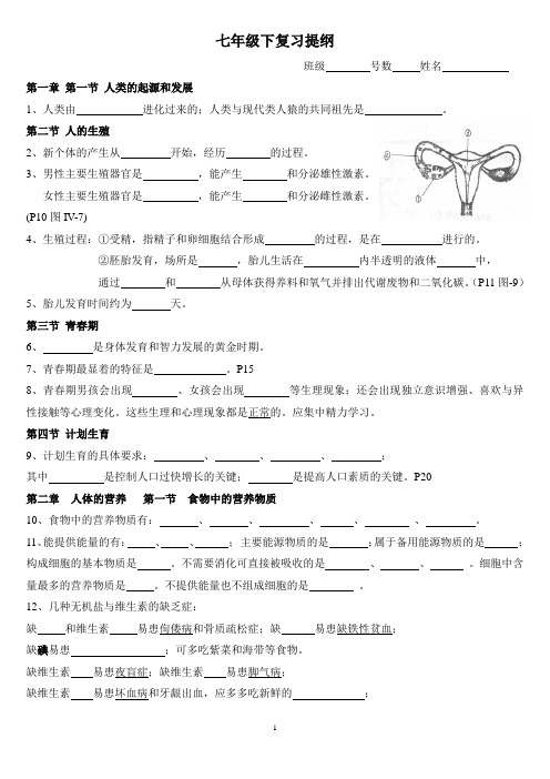 (word完整版)人教版初中生物七年级下知识点填空,推荐文档