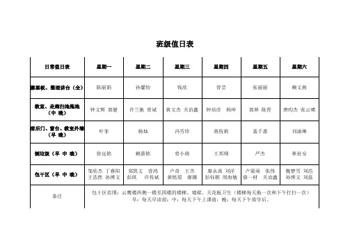 班级日常值日表