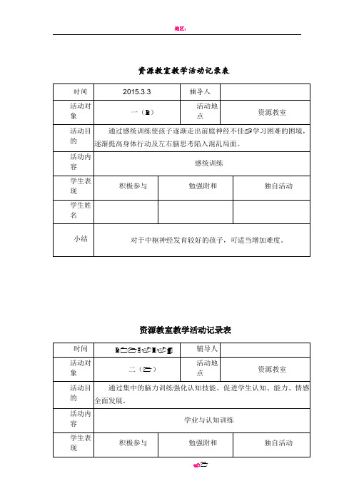 2014-2015第二学期资源教室教学活动记录表