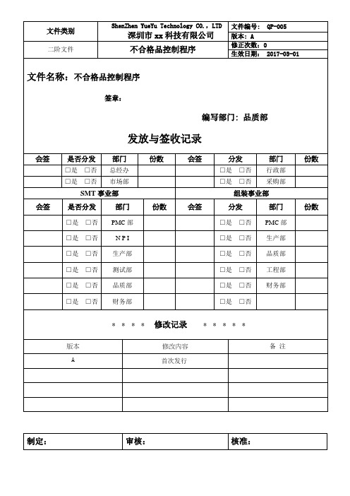 QP-005 不合格品控制程序